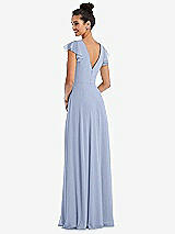 Rear View Thumbnail - Sky Blue Flutter Sleeve V-Keyhole Chiffon Maxi Dress