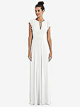 Front View Thumbnail - White Flutter Sleeve V-Keyhole Chiffon Maxi Dress