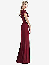 Side View Thumbnail - Burgundy One-Shoulder Cap Sleeve Trumpet Gown with Front Slit