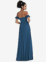 Rear View Thumbnail - Dusk Blue Off-the-Shoulder Ruffle Cuff Sleeve Chiffon Maxi Dress