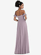 Rear View Thumbnail - Lilac Dusk Off-the-Shoulder Ruffle Cuff Sleeve Chiffon Maxi Dress