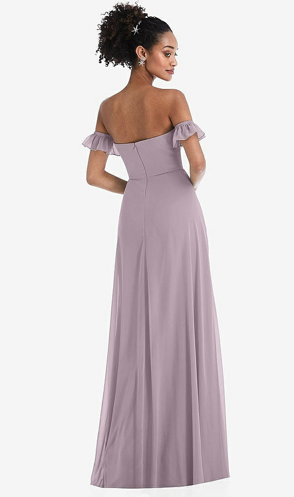 Back View - Lilac Dusk Off-the-Shoulder Ruffle Cuff Sleeve Chiffon Maxi Dress