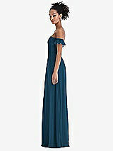 Side View Thumbnail - Atlantic Blue Off-the-Shoulder Ruffle Cuff Sleeve Chiffon Maxi Dress