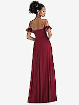 Rear View Thumbnail - Burgundy Off-the-Shoulder Ruffle Cuff Sleeve Chiffon Maxi Dress