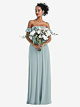 Alt View 2 Thumbnail - Morning Sky Off-the-Shoulder Ruffle Cuff Sleeve Chiffon Maxi Dress