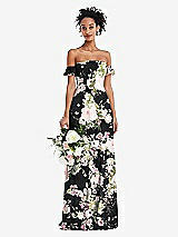 Alt View 1 Thumbnail - Noir Garden Off-the-Shoulder Ruffle Cuff Sleeve Chiffon Maxi Dress