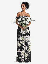 Alt View 2 Thumbnail - Noir Garden Off-the-Shoulder Ruffle Cuff Sleeve Chiffon Maxi Dress
