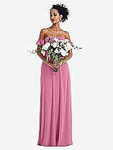 Alt View 2 Thumbnail - Orchid Pink Off-the-Shoulder Ruffle Cuff Sleeve Chiffon Maxi Dress