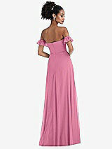 Rear View Thumbnail - Orchid Pink Off-the-Shoulder Ruffle Cuff Sleeve Chiffon Maxi Dress