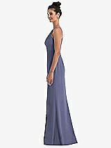 Side View Thumbnail - French Blue Open-Back High-Neck Halter Trumpet Gown