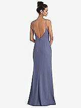 Rear View Thumbnail - French Blue Open-Back High-Neck Halter Trumpet Gown