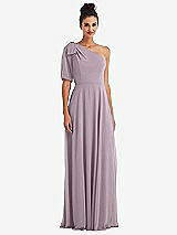 Front View Thumbnail - Lilac Dusk Bow One-Shoulder Flounce Sleeve Maxi Dress