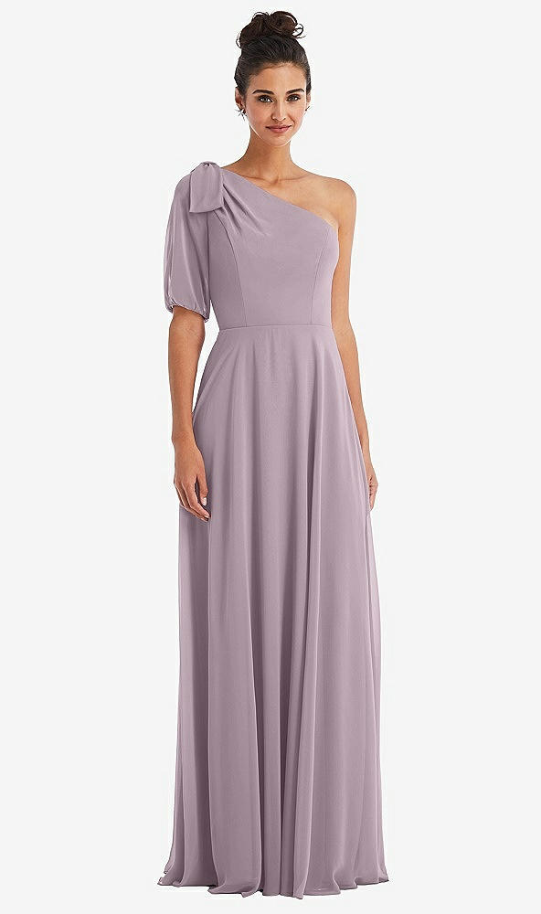 Front View - Lilac Dusk Bow One-Shoulder Flounce Sleeve Maxi Dress