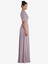Side View Thumbnail - Lilac Dusk Bow One-Shoulder Flounce Sleeve Maxi Dress
