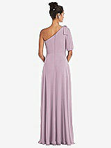 Rear View Thumbnail - Suede Rose Bow One-Shoulder Flounce Sleeve Maxi Dress