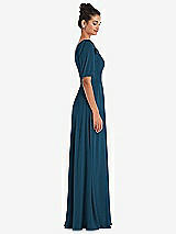 Side View Thumbnail - Atlantic Blue Bow One-Shoulder Flounce Sleeve Maxi Dress