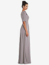 Side View Thumbnail - Cashmere Gray Bow One-Shoulder Flounce Sleeve Maxi Dress