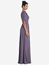Side View Thumbnail - Lavender Bow One-Shoulder Flounce Sleeve Maxi Dress