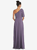 Rear View Thumbnail - Lavender Bow One-Shoulder Flounce Sleeve Maxi Dress