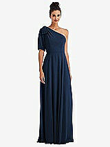 Front View Thumbnail - Midnight Navy Bow One-Shoulder Flounce Sleeve Maxi Dress