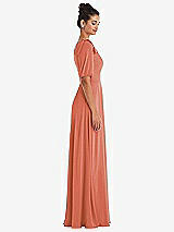 Side View Thumbnail - Terracotta Copper Bow One-Shoulder Flounce Sleeve Maxi Dress
