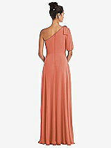Rear View Thumbnail - Terracotta Copper Bow One-Shoulder Flounce Sleeve Maxi Dress