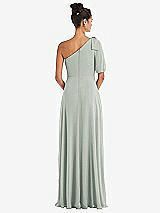 Rear View Thumbnail - Willow Green Bow One-Shoulder Flounce Sleeve Maxi Dress