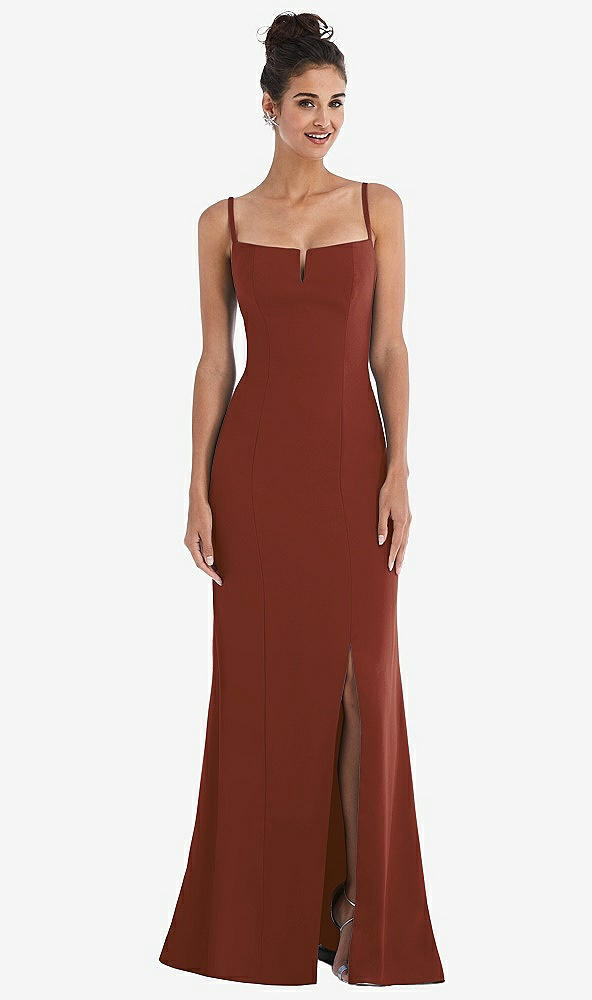Front View - Auburn Moon Notch Crepe Trumpet Gown with Front Slit