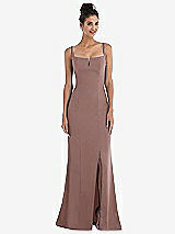 Front View Thumbnail - Sienna Notch Crepe Trumpet Gown with Front Slit