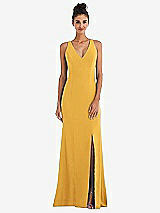 Rear View Thumbnail - NYC Yellow Criss-Cross Cutout Back Maxi Dress with Front Slit