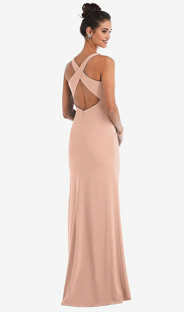 Front View - Pale Peach Criss-Cross Cutout Back Maxi Dress with Front Slit