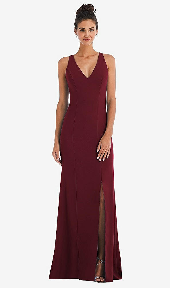 Back View - Cabernet Criss-Cross Cutout Back Maxi Dress with Front Slit