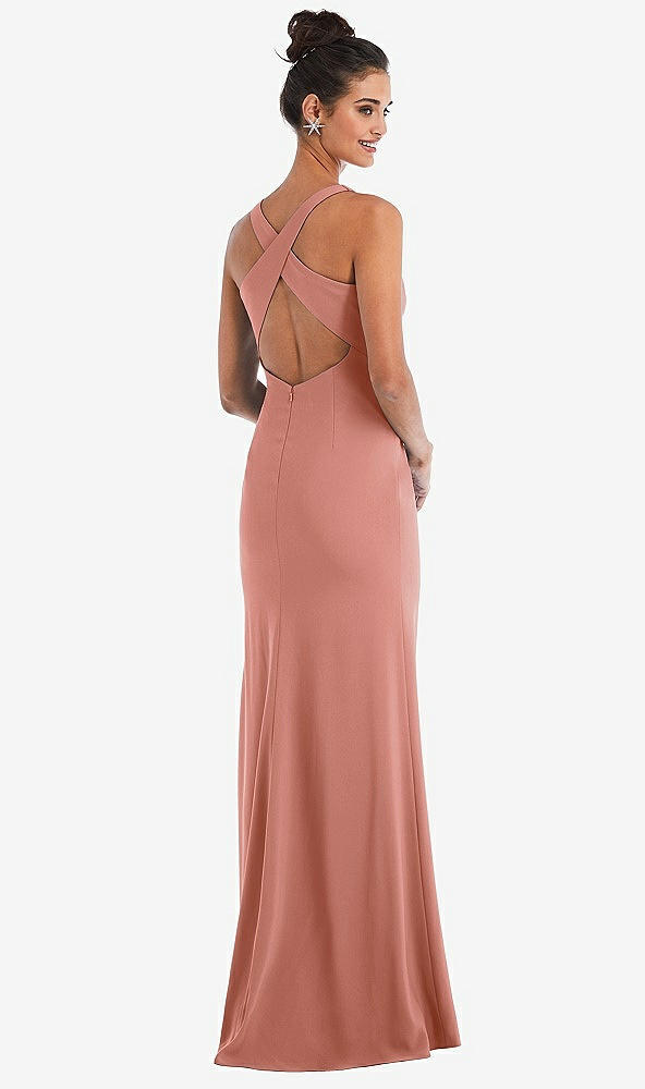 Front View - Desert Rose Criss-Cross Cutout Back Maxi Dress with Front Slit