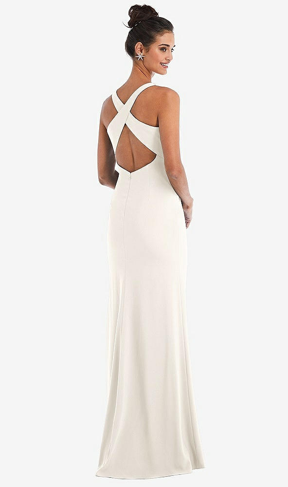 Front View - Ivory Criss-Cross Cutout Back Maxi Dress with Front Slit