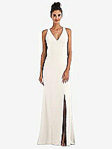 Rear View Thumbnail - Ivory Criss-Cross Cutout Back Maxi Dress with Front Slit