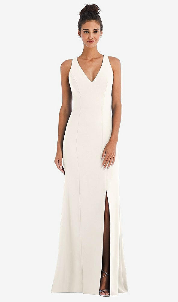 Back View - Ivory Criss-Cross Cutout Back Maxi Dress with Front Slit