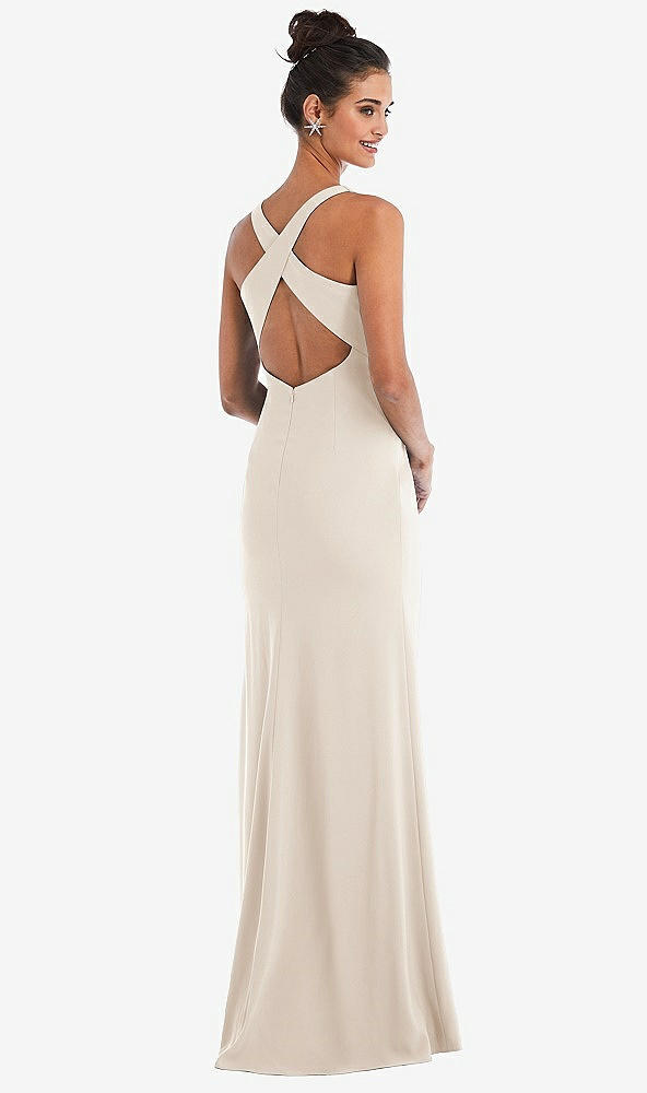 Front View - Oat Criss-Cross Cutout Back Maxi Dress with Front Slit