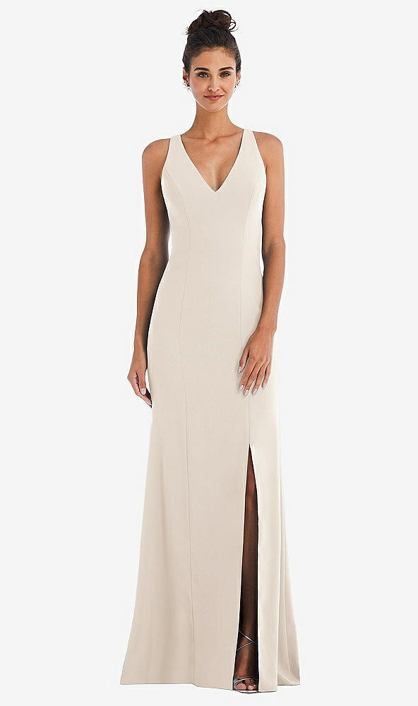 Back View - Oat Criss-Cross Cutout Back Maxi Dress with Front Slit