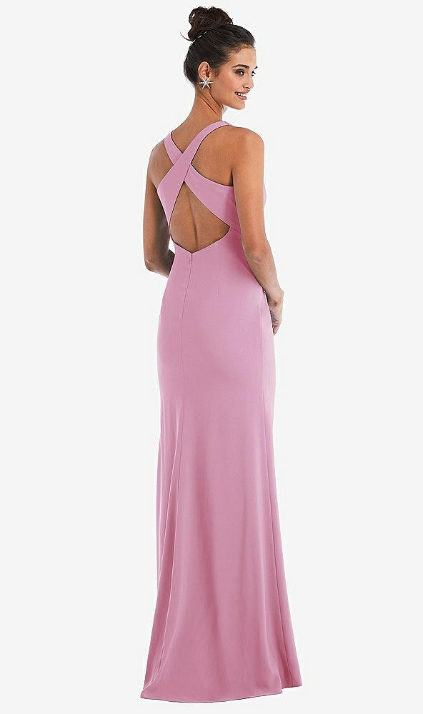 Front View - Powder Pink Criss-Cross Cutout Back Maxi Dress with Front Slit