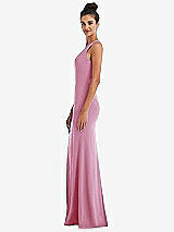 Side View Thumbnail - Powder Pink Criss-Cross Cutout Back Maxi Dress with Front Slit