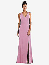 Rear View Thumbnail - Powder Pink Criss-Cross Cutout Back Maxi Dress with Front Slit