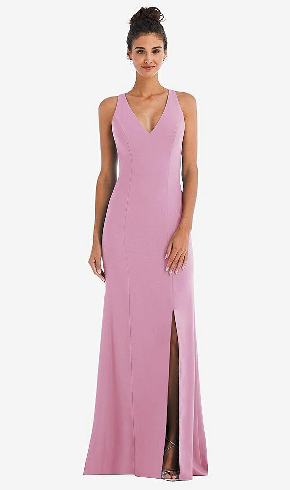 Back View - Powder Pink Criss-Cross Cutout Back Maxi Dress with Front Slit
