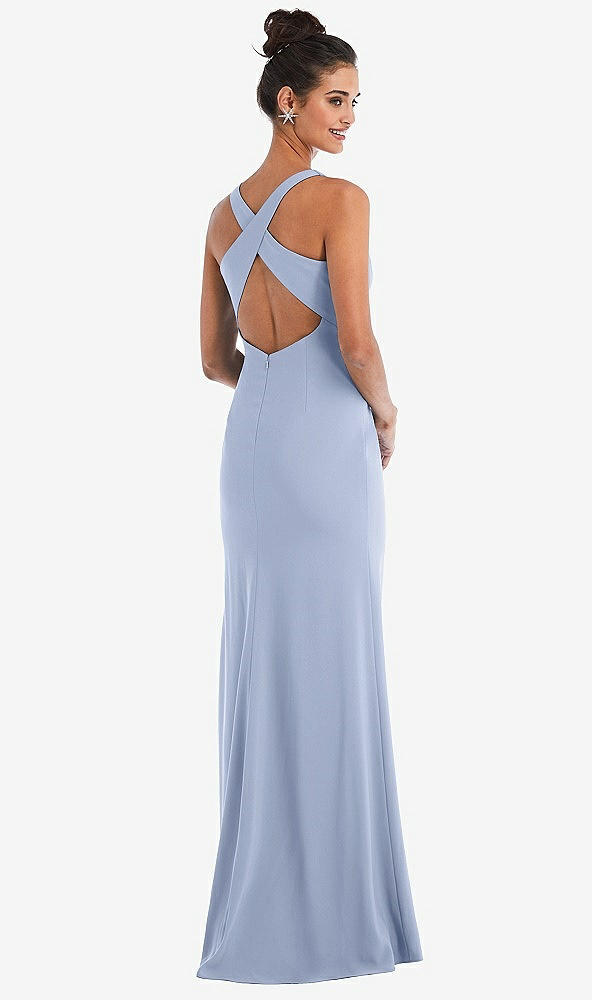 Front View - Sky Blue Criss-Cross Cutout Back Maxi Dress with Front Slit