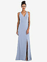 Rear View Thumbnail - Sky Blue Criss-Cross Cutout Back Maxi Dress with Front Slit
