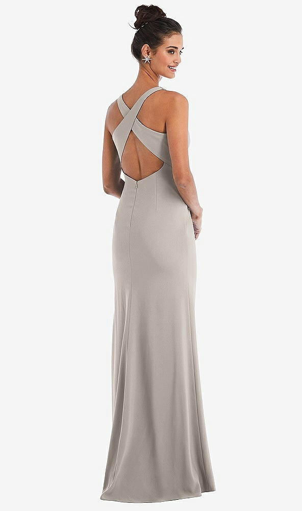 Front View - Taupe Criss-Cross Cutout Back Maxi Dress with Front Slit