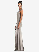 Side View Thumbnail - Taupe Criss-Cross Cutout Back Maxi Dress with Front Slit