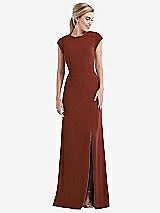 Front View Thumbnail - Auburn Moon Cap Sleeve Open-Back Trumpet Gown with Front Slit