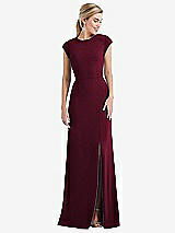 Front View Thumbnail - Cabernet Cap Sleeve Open-Back Trumpet Gown with Front Slit