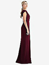 Side View Thumbnail - Cabernet Cap Sleeve Open-Back Trumpet Gown with Front Slit