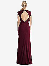 Rear View Thumbnail - Cabernet Cap Sleeve Open-Back Trumpet Gown with Front Slit